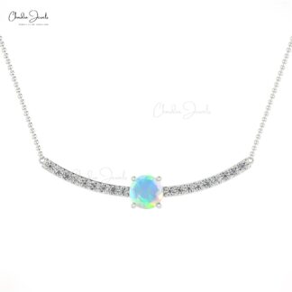 Statement Gemstone Necklace With 5mm Fire Opal And Diamond Chain Necklace For Mom
