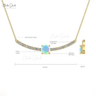 Statement Gemstone Necklace With 5mm Fire Opal And Diamond Chain Necklace For Mom