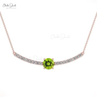 Statement Wedding Necklace With 0.42Ct Peridot And Diamond Accntes In 14k Gold Necklace