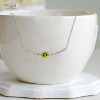 Statement Wedding Necklace With 0.42Ct Peridot And Diamond Accntes In 14k Gold Necklace