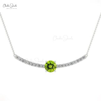 Statement Wedding Necklace With 0.42Ct Peridot And Diamond Accntes In 14k Gold Necklace
