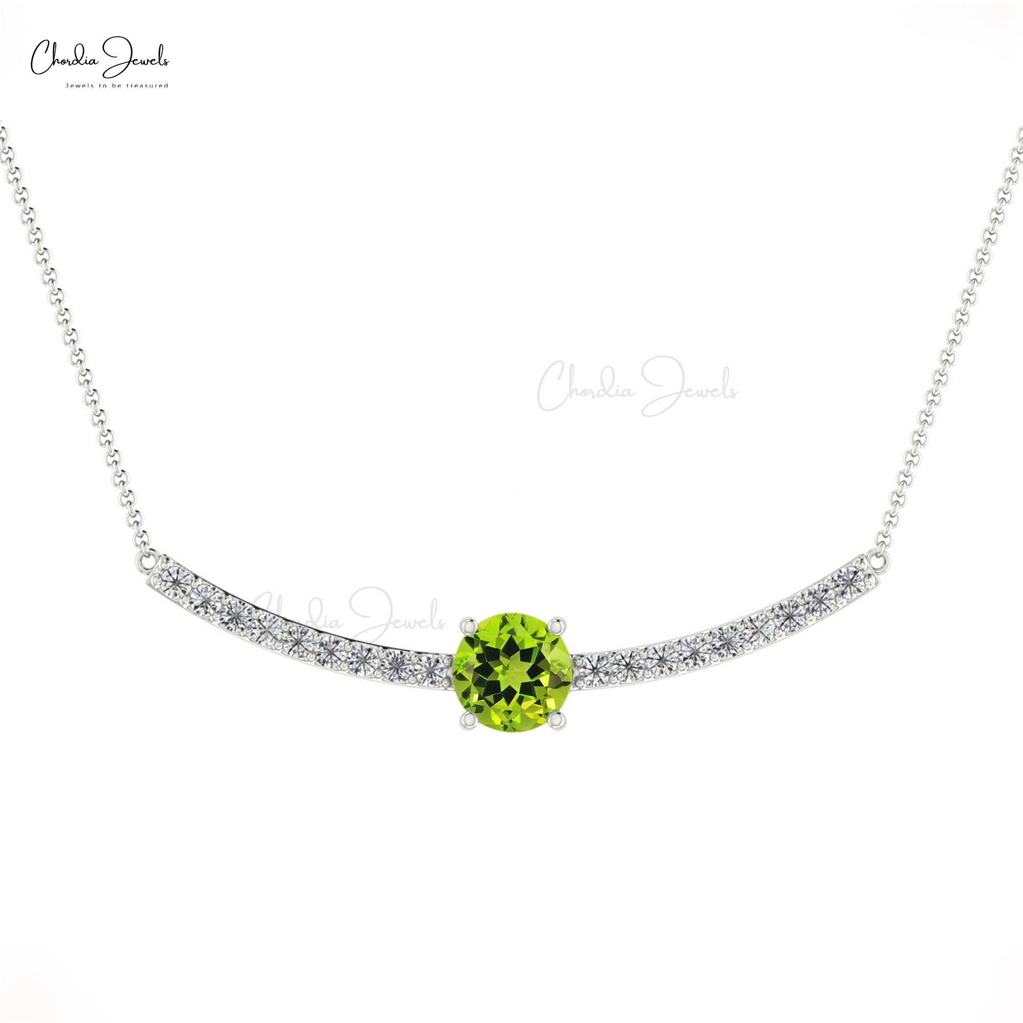 Statement Wedding Necklace With 0.42Ct Peridot And Diamond Accntes In 14k Gold Necklace
