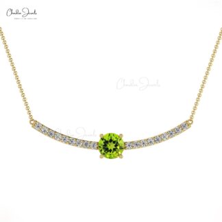Statement Wedding Necklace With 0.42Ct Peridot And Diamond Accntes In 14k Gold Necklace