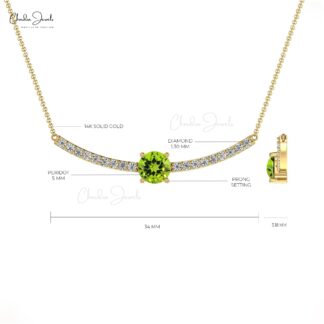 Statement Wedding Necklace With 0.42Ct Peridot And Diamond Accntes In 14k Gold Necklace