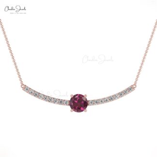 Genuine 14K Gold AAA Rhodolite Garnet & Round Diamond Necklace