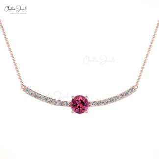 Natural Pink Tourmaline Statement Necklace In Solid 14k Gold Diamond Hallmark Jewelry