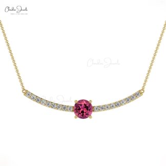 Natural Pink Tourmaline Statement Necklace In Solid 14k Gold Diamond Hallmark Jewelry
