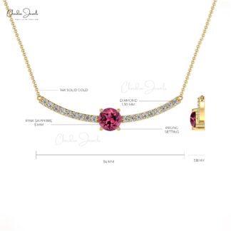 Natural Pink Tourmaline Statement Necklace In Solid 14k Gold Diamond Hallmark Jewelry