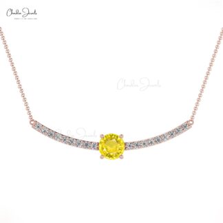 Real 14k Gold Statement Necklace With 0.50 Ct Yellow Sapphire Diamond Women Jewelry