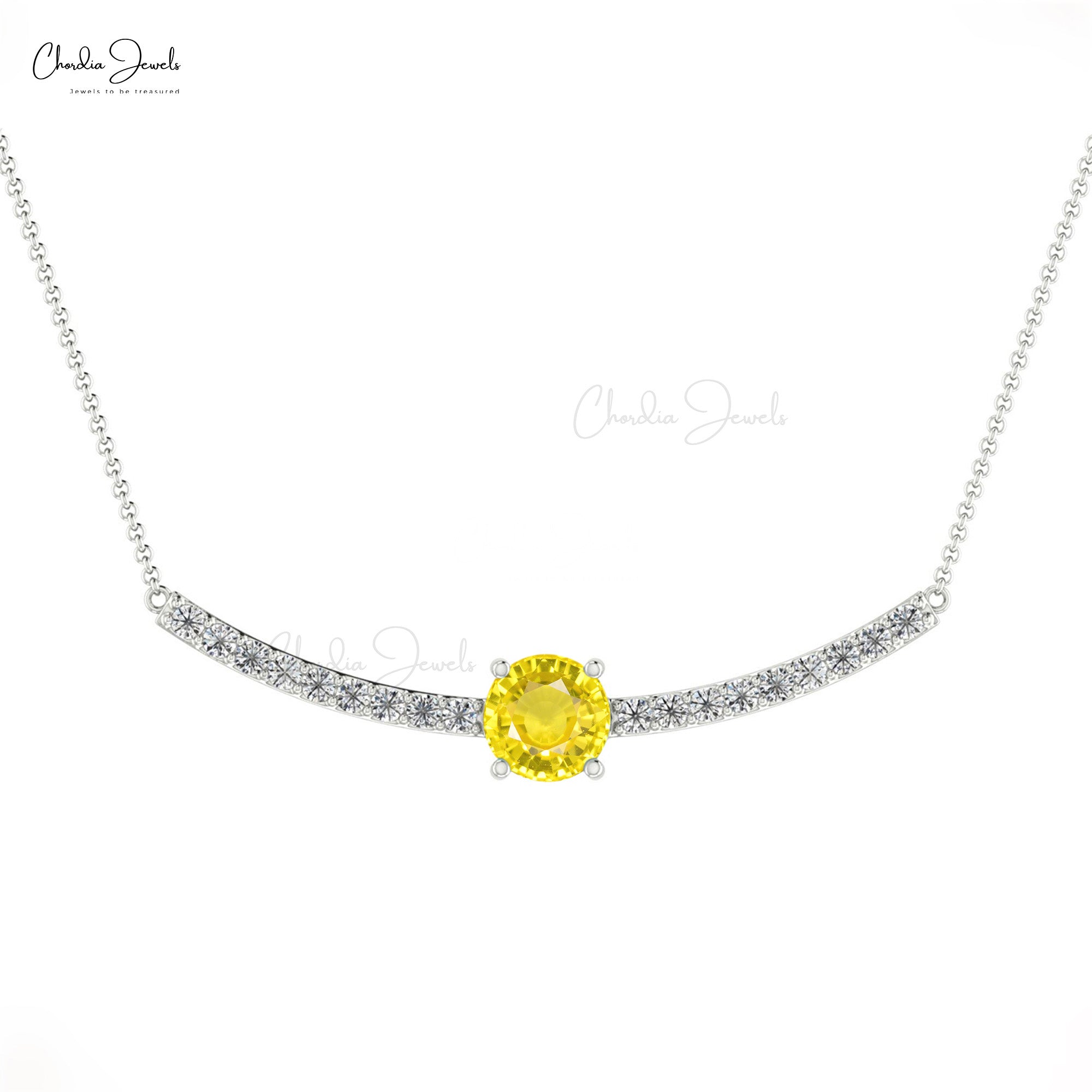 Real 14k Gold Statement Necklace With 0.50 Ct Yellow Sapphire Diamond Women Jewelry