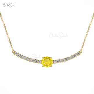 Real 14k Gold Statement Necklace With 0.50 Ct Yellow Sapphire Diamond Women Jewelry