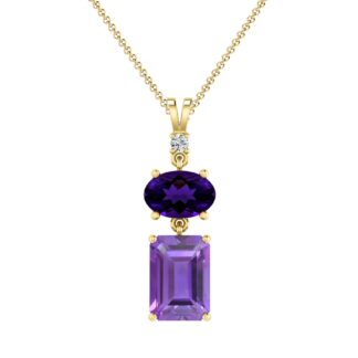 Purple Amethyst & White Diamond Accented Pendant in 14k Solid Gold Fine Jewelry
