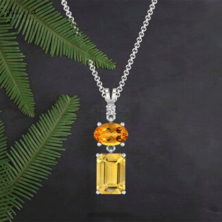 Dangle 3 Stone Pendant With 1.3 Ct Citrine And Diamond Minimalist Necklace in 14k Solid Gold