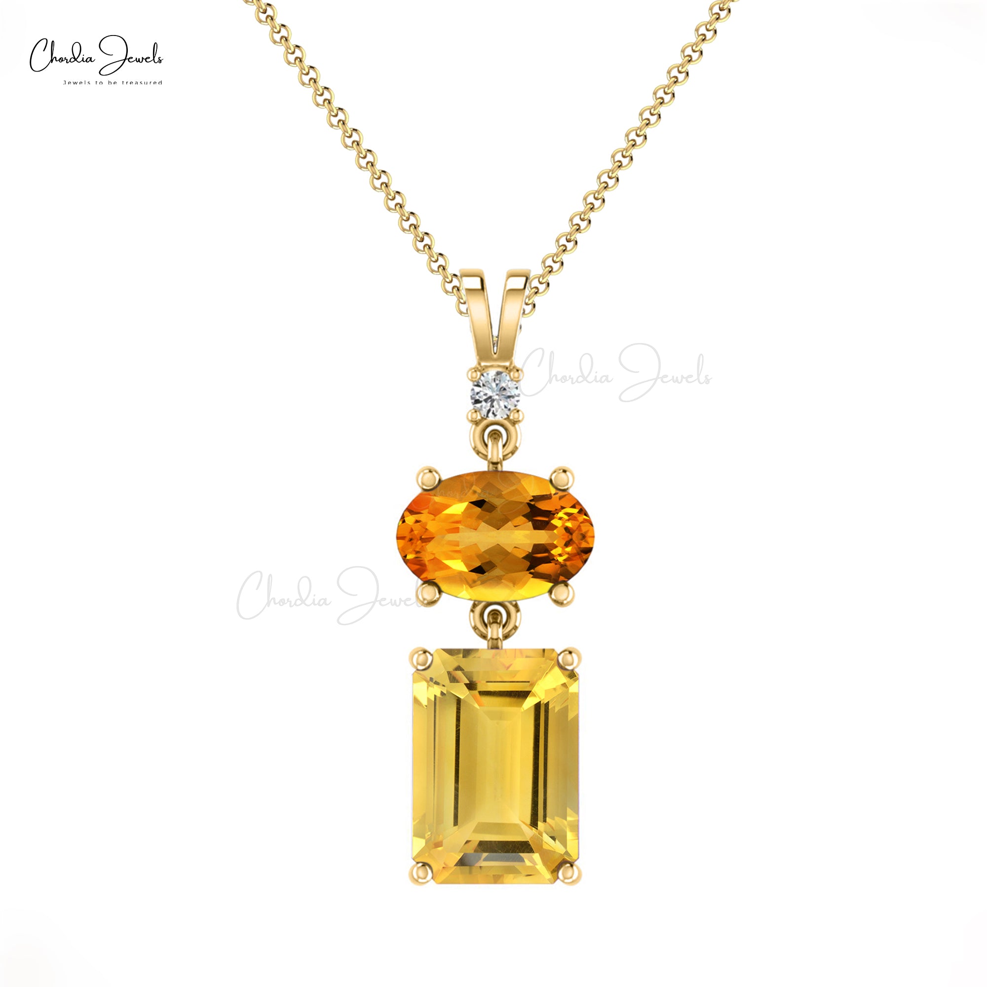 Dangle 3 Stone Pendant With 1.3 Ct Citrine And Diamond Minimalist Necklace in 14k Solid Gold