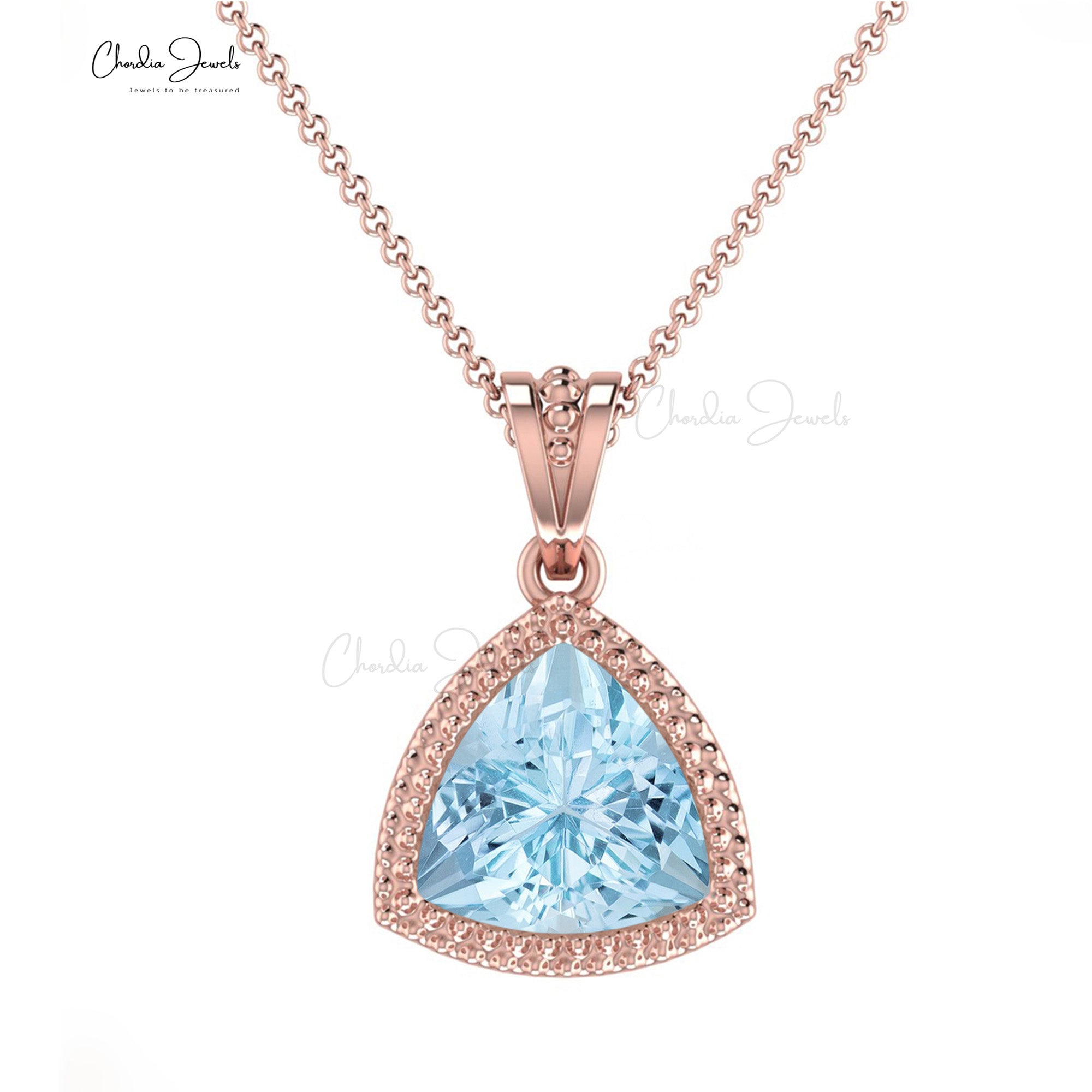 Solitaire Women Pendant in 14k Solid Gold Aquamarine 6mm Gemstone Dangle Pendants