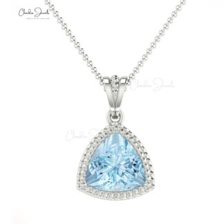 Solitaire Women Pendant in 14k Solid Gold Aquamarine 6mm Gemstone Dangle Pendants