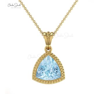 Solitaire Women Pendant in 14k Solid Gold Aquamarine 6mm Gemstone Dangle Pendants