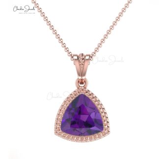 Trillion Cut Solitaire Pendant With Pure 14k Gold Amethyst Gemstone Hallmarked Jewelry
