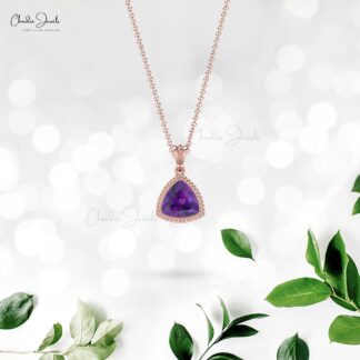 Trillion Cut Solitaire Pendant With Pure 14k Gold Amethyst Gemstone Hallmarked Jewelry