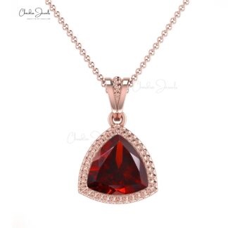 Real 14k Gold Dangle Pendant In 1 Ct Red Garnet January Birthstone Necklace For Her