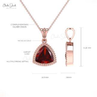 Real 14k Gold Dangle Pendant In 1 Ct Red Garnet January Birthstone Necklace For Her