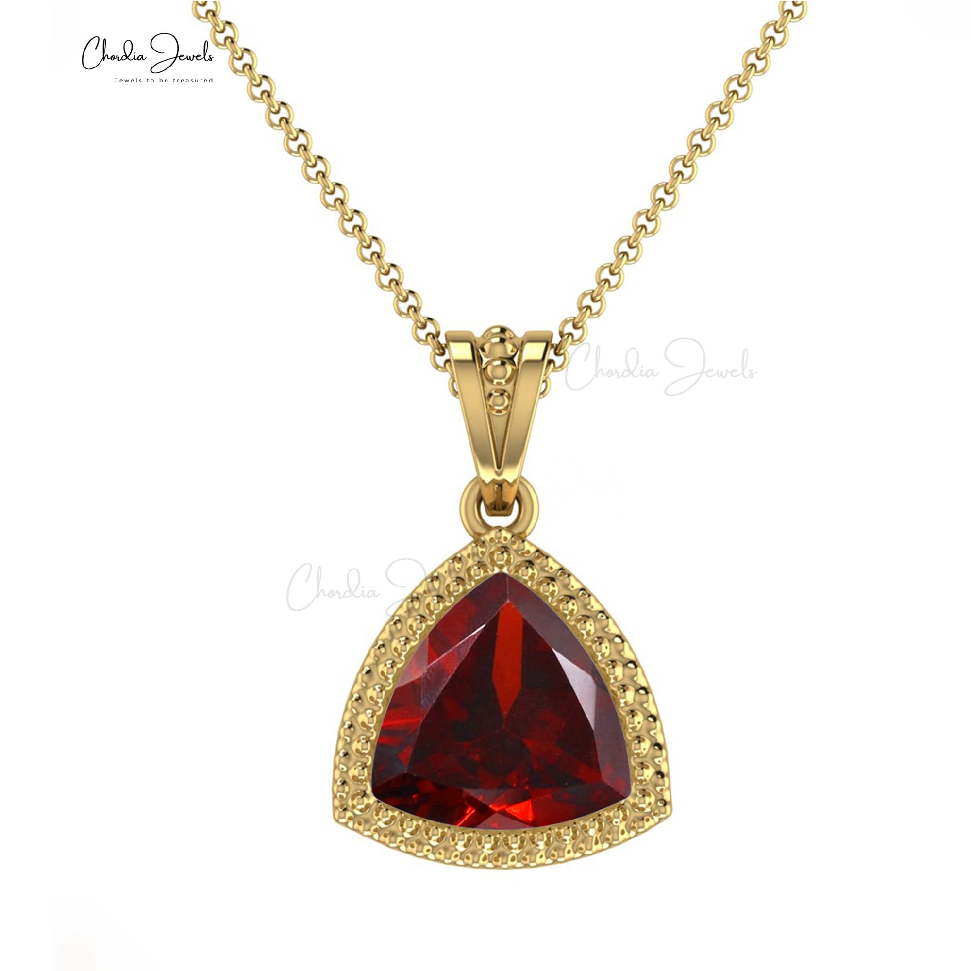 Real 14k Gold Dangle Pendant In 1 Ct Red Garnet January Birthstone Necklace For Her
