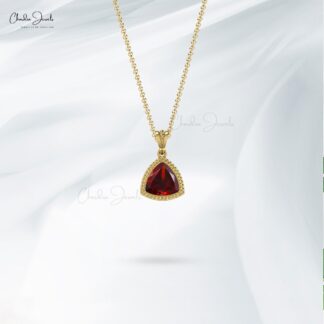 Real 14k Gold Dangle Pendant In 1 Ct Red Garnet January Birthstone Necklace For Her