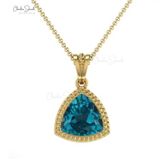 Trillian Cut Dangle Pendant In Solid 14k Gold London Blue Topaz 6mm Gemstone Necklace