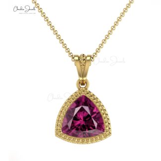 Genuine Trillion Cut Rhodolite Garnet 1Ct Solitaire Pendant 14k Solid Gold Hallmark Jewelry