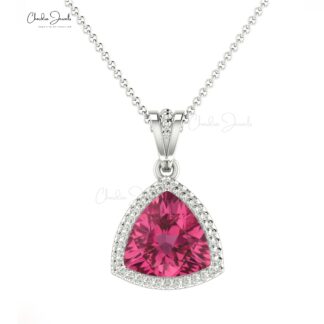 Gemstone Dangle Pendant With 1 Ct Pink Tourmaline 14k Real Gold Solitaire Pendants