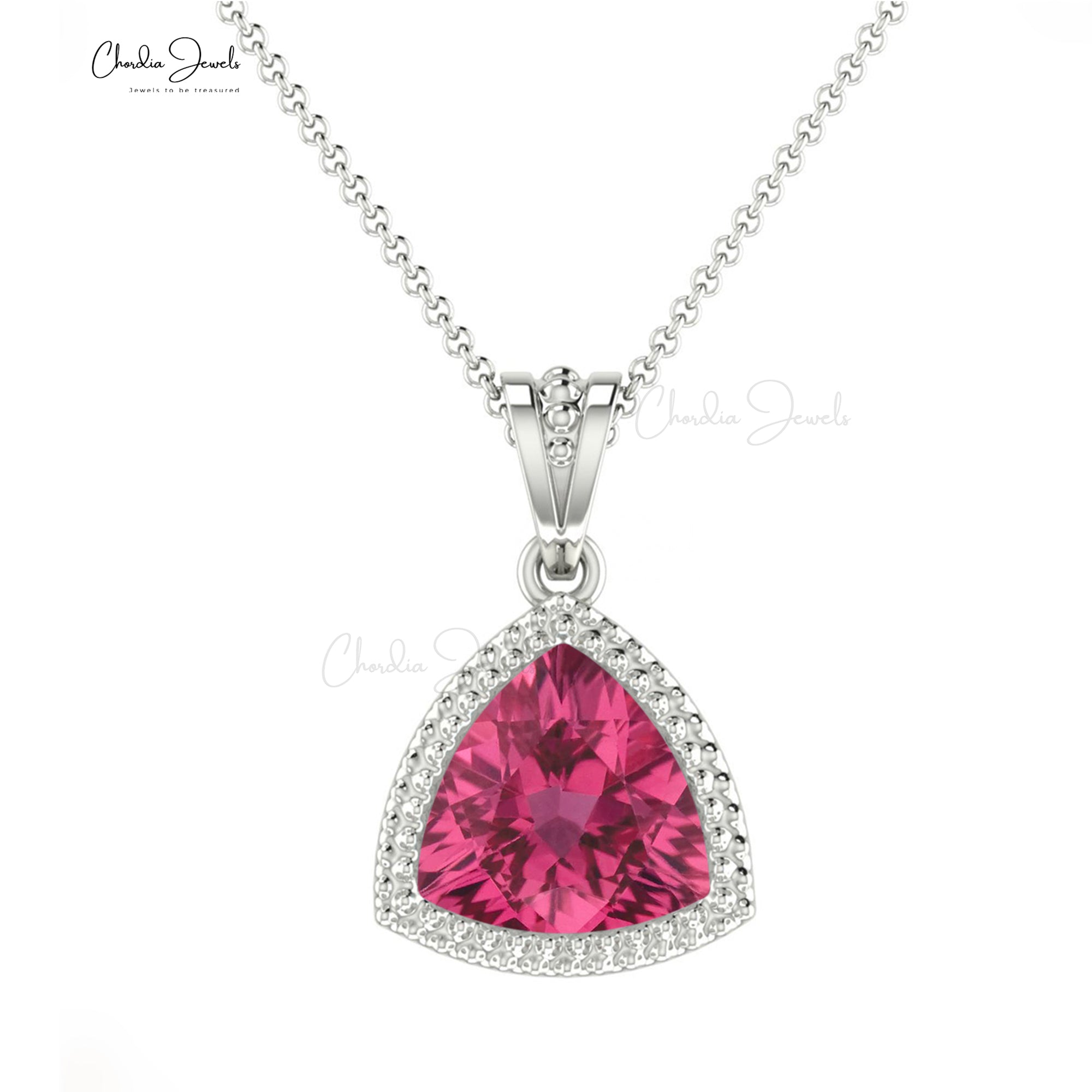 Gemstone Dangle Pendant With 1 Ct Pink Tourmaline 14k Real Gold Solitaire Pendants