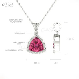 Gemstone Dangle Pendant With 1 Ct Pink Tourmaline 14k Real Gold Solitaire Pendants