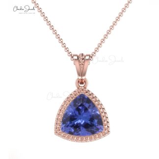 Solitaire Minimal Pendant With 6mm Tanzanite Prong Set In 14k Solid Gold Necklace