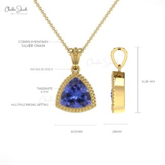 Solitaire Minimal Pendant With 6mm Tanzanite Prong Set In 14k Solid Gold Necklace