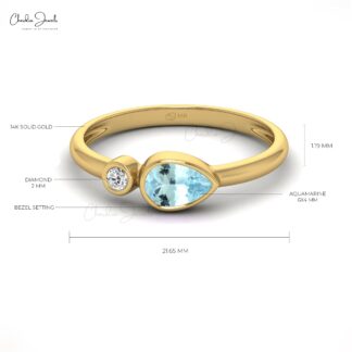 Elegant Aquamarine 6x4mm Gemstone Ring 14k Real Gold Diamond Ring For Engagement Jewelry For Her