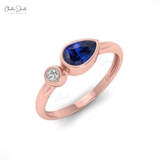 Natural Blue Sapphire 2 Stone Band In 14k Solid Gold Diamond Wedding Rings For Women