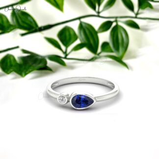 Natural Blue Sapphire 2 Stone Band In 14k Solid Gold Diamond Wedding Rings For Women