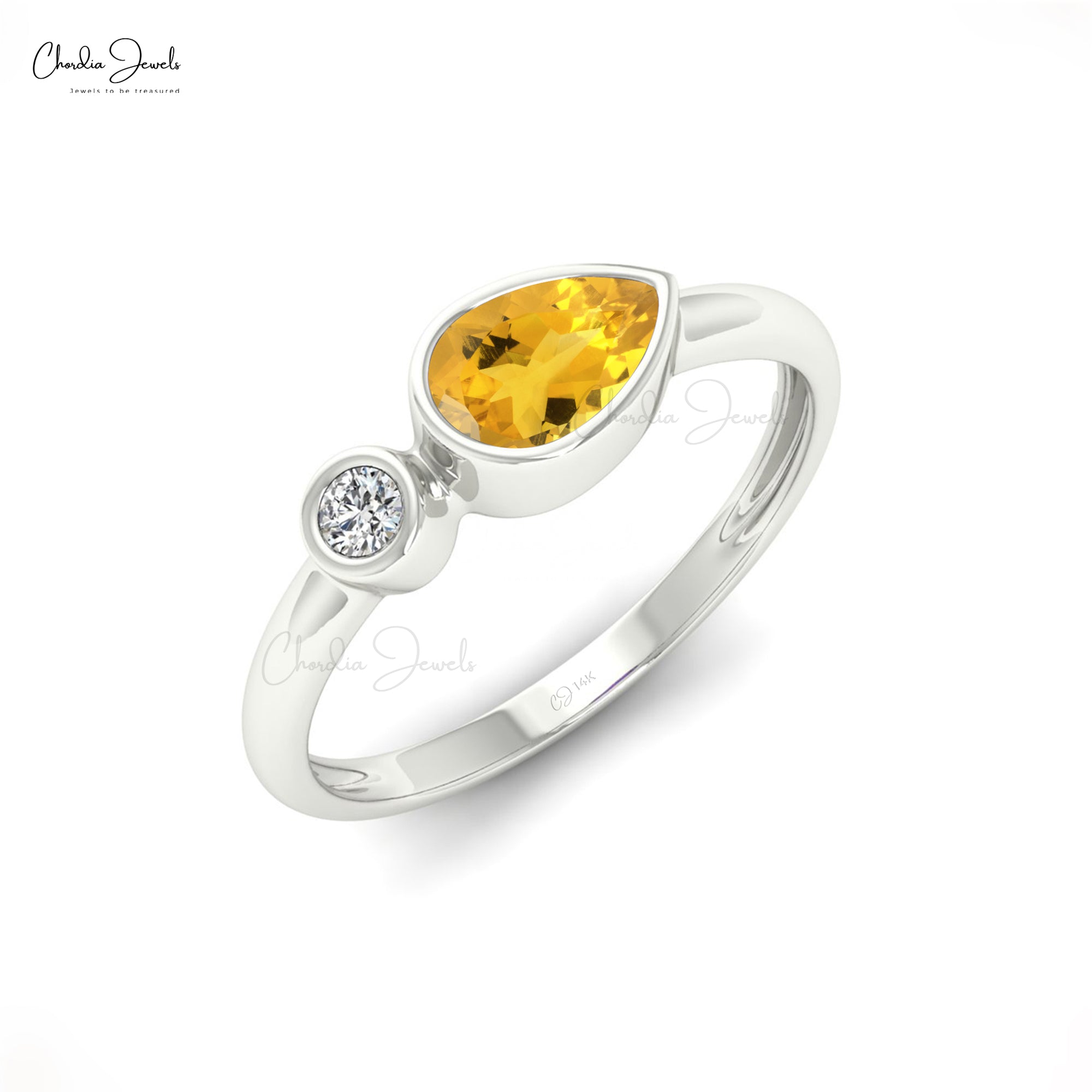 Bezel Set 2 Stone Band With Real 14k Gold Citrine November Birthstone Promise Ring