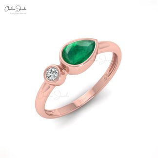 Real 14k Gold Emerald & Diamond Two-Stone Promise Ring