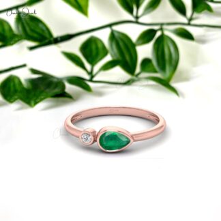 Real 14k Gold Emerald & Diamond Two-Stone Promise Ring