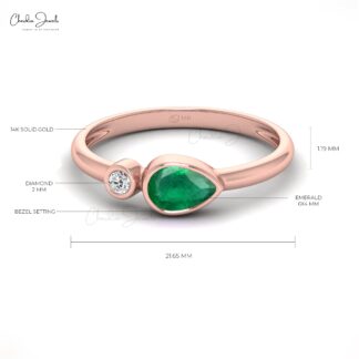 Real 14k Gold Emerald & Diamond Two-Stone Promise Ring