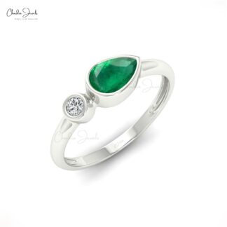Real 14k Gold Emerald & Diamond Two-Stone Promise Ring