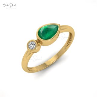 Real 14k Gold Emerald & Diamond Two-Stone Promise Ring