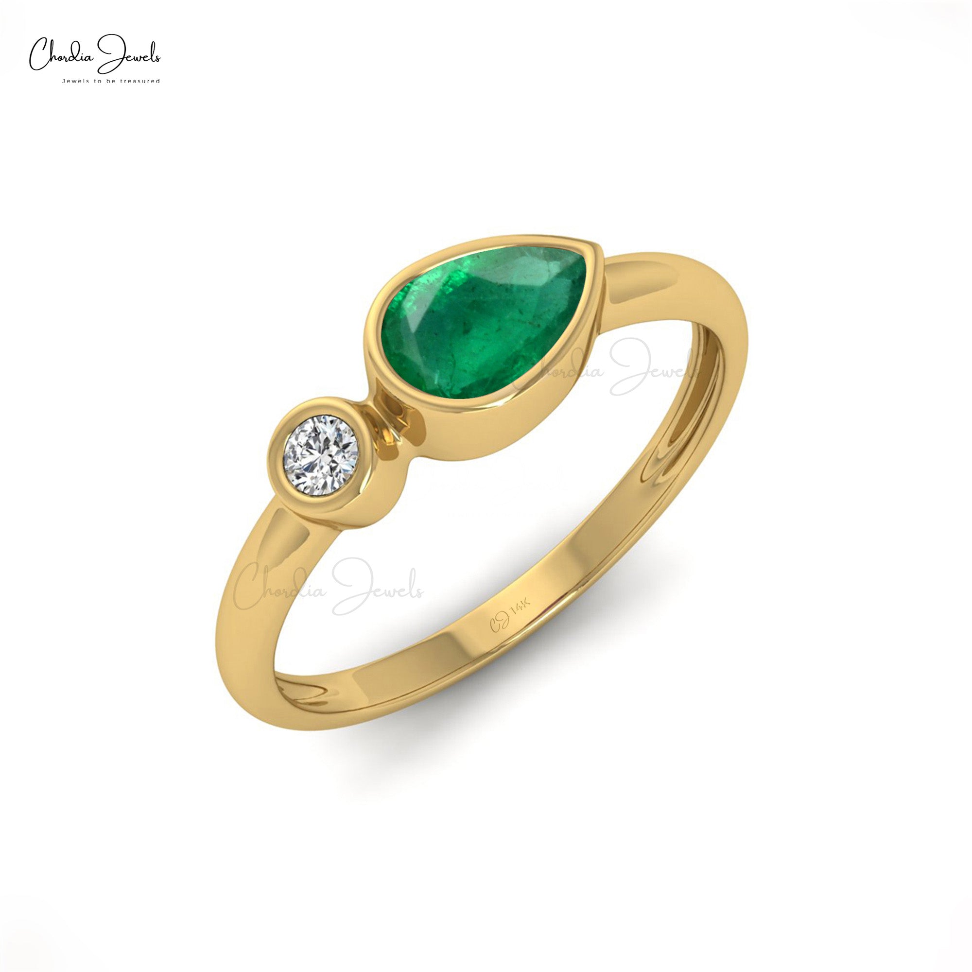 Real 14k Gold Emerald & Diamond Two-Stone Promise Ring