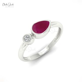 Two Stone Wedding Ring With 6x4mm Burma Ruby And Diamond Accents In 14k Real Gold Rings