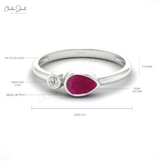 Two Stone Wedding Ring With 6x4mm Burma Ruby And Diamond Accents In 14k Real Gold Rings