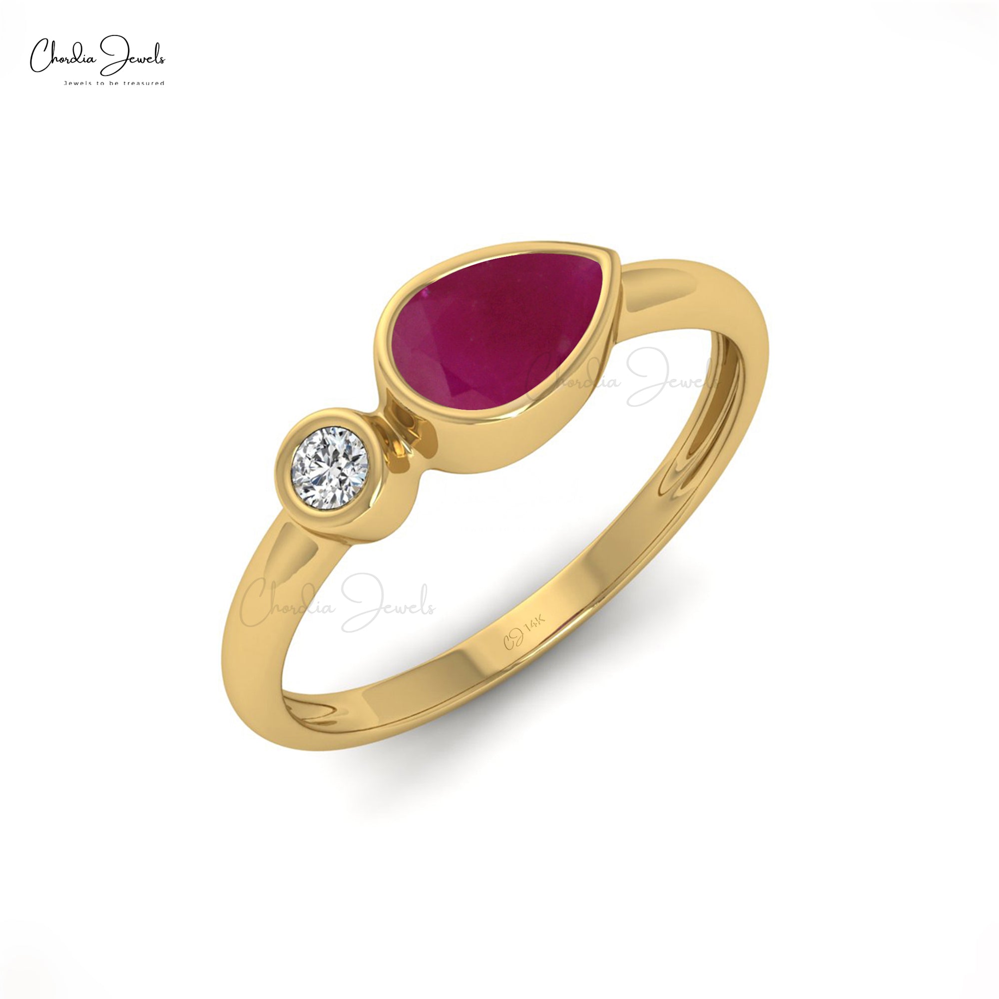 Two Stone Wedding Ring With 6x4mm Burma Ruby And Diamond Accents In 14k Real Gold Rings