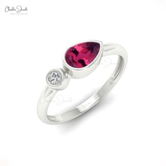 Two Stone Women Ring With 0.22 Ct Pink Tourmaline And Diamond Bezel Set In 14k Gold Ring