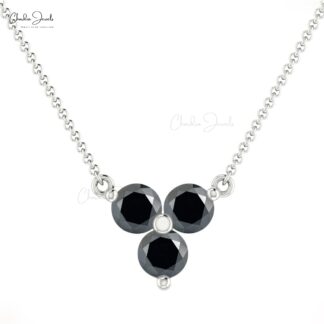 Trilogy Chain Necklace In 0.51 Ct Black Diamond Prong Set In 14k Real Gold Necklace For Her