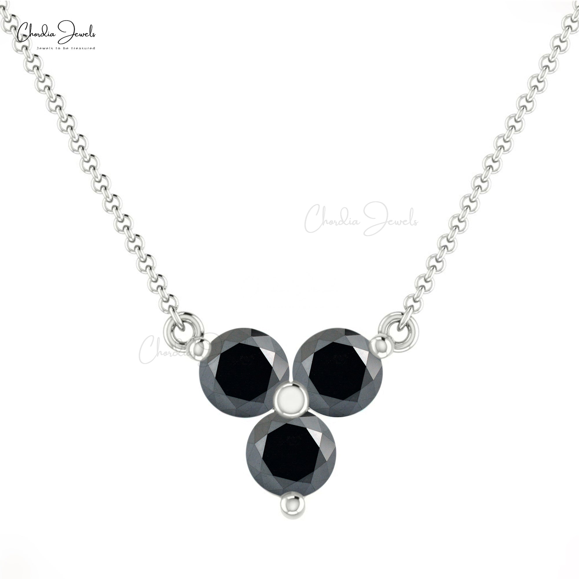 Trilogy Chain Necklace In 0.51 Ct Black Diamond Prong Set In 14k Real Gold Necklace For Her